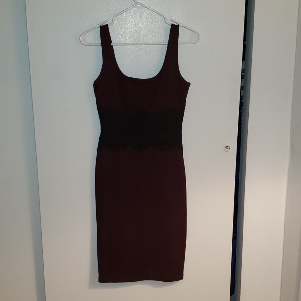 Burgundy colored lacy bodice dress